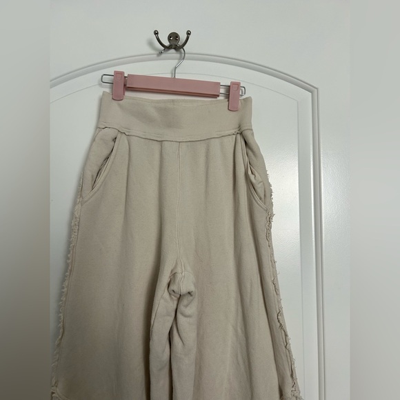 Free People Movement Cream Wide-Leg Pants Fringe Distressed Size Extra Small - Picture 2 of 9